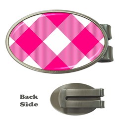 Pink And White Diagonal Plaids Money Clips (oval)  by ConteMonfrey