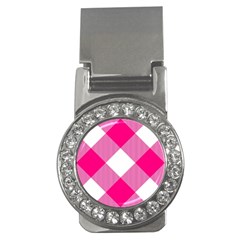 Pink And White Diagonal Plaids Money Clips (cz)  by ConteMonfrey