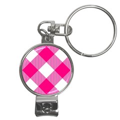 Pink And White Diagonal Plaids Nail Clippers Key Chain by ConteMonfrey