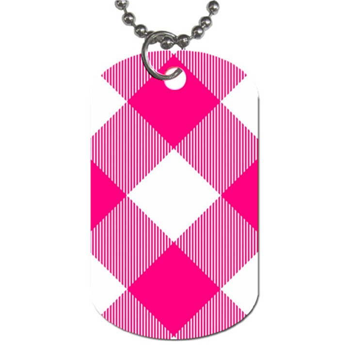 Pink and white diagonal plaids Dog Tag (One Side)