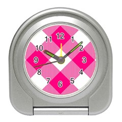 Pink And White Diagonal Plaids Travel Alarm Clock by ConteMonfrey