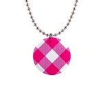 Pink and white diagonal plaids 1  Button Necklace Front