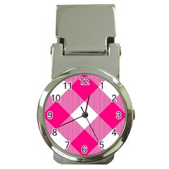 Pink And White Diagonal Plaids Money Clip Watches by ConteMonfrey