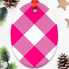 Pink And White Diagonal Plaids Oval Ornament (two Sides) by ConteMonfrey