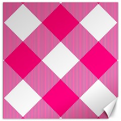 Pink And White Diagonal Plaids Canvas 12  X 12  by ConteMonfrey