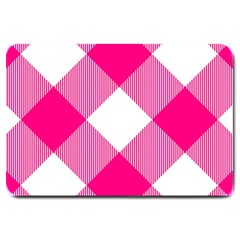 Pink And White Diagonal Plaids Large Doormat by ConteMonfrey