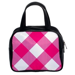 Pink And White Diagonal Plaids Classic Handbag (two Sides) by ConteMonfrey