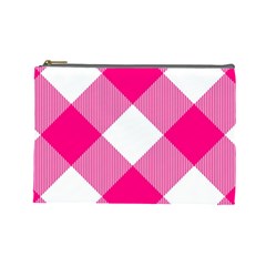 Pink And White Diagonal Plaids Cosmetic Bag (large) by ConteMonfrey