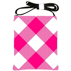 Pink And White Diagonal Plaids Shoulder Sling Bag by ConteMonfrey