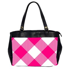 Pink And White Diagonal Plaids Oversize Office Handbag (2 Sides) by ConteMonfrey