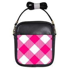 Pink And White Diagonal Plaids Girls Sling Bag by ConteMonfrey