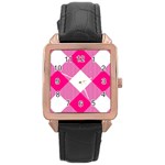 Pink and white diagonal plaids Rose Gold Leather Watch  Front