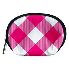 Pink And White Diagonal Plaids Accessory Pouch (medium) by ConteMonfrey