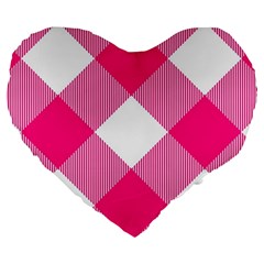 Pink And White Diagonal Plaids Large 19  Premium Flano Heart Shape Cushions by ConteMonfrey