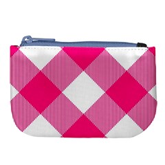 Pink And White Diagonal Plaids Large Coin Purse by ConteMonfrey