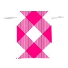 Pink And White Diagonal Plaids Lightweight Drawstring Pouch (l) by ConteMonfrey