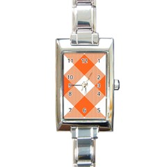 Orange And White Diagonal Plaids Rectangle Italian Charm Watch by ConteMonfrey