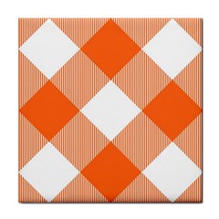 Orange and white diagonal plaids Tile Coaster