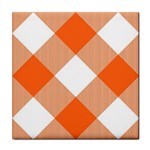 Orange and white diagonal plaids Tile Coaster Front