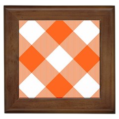 Orange and white diagonal plaids Framed Tile