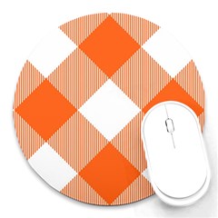 Orange and white diagonal plaids Round Mousepad