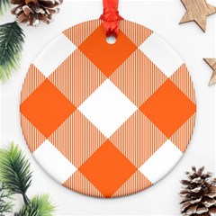 Orange and white diagonal plaids Ornament (Round)