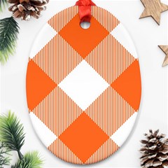 Orange and white diagonal plaids Ornament (Oval)