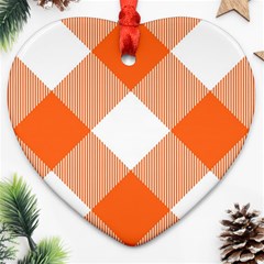 Orange and white diagonal plaids Ornament (Heart)