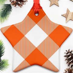 Orange and white diagonal plaids Ornament (Star)