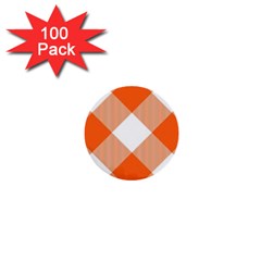 Orange and white diagonal plaids 1  Mini Buttons (100 pack) 