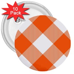 Orange And White Diagonal Plaids 3  Buttons (10 Pack)  by ConteMonfrey