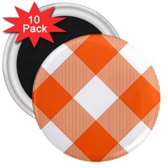 Orange And White Diagonal Plaids 3  Magnets (10 Pack)  by ConteMonfrey