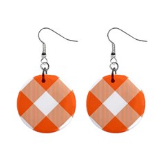 Orange And White Diagonal Plaids Mini Button Earrings by ConteMonfrey