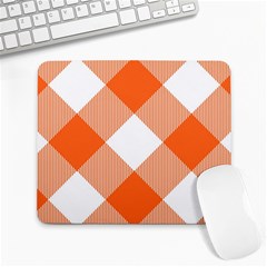 Orange and white diagonal plaids Large Mousepad