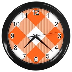 Orange and white diagonal plaids Wall Clock (Black)