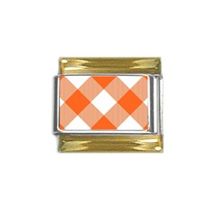 Orange and white diagonal plaids Gold Trim Italian Charm (9mm)