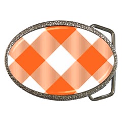 Orange And White Diagonal Plaids Belt Buckles by ConteMonfrey