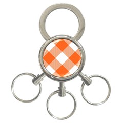 Orange and white diagonal plaids 3-Ring Key Chain