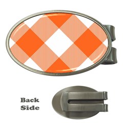 Orange and white diagonal plaids Money Clips (Oval) 