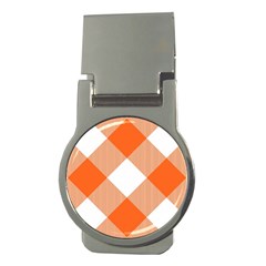 Orange and white diagonal plaids Money Clips (Round) 