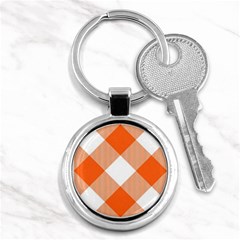 Orange and white diagonal plaids Key Chain (Round)