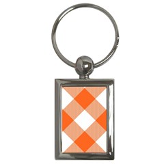 Orange and white diagonal plaids Key Chain (Rectangle)