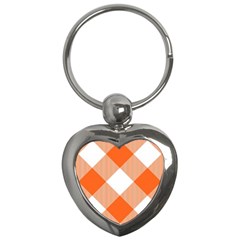 Orange and white diagonal plaids Key Chain (Heart)