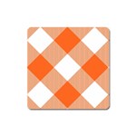 Orange and white diagonal plaids Square Magnet Front