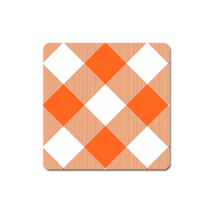 Orange and white diagonal plaids Square Magnet