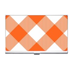 Orange and white diagonal plaids Business Card Holder