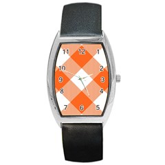 Orange And White Diagonal Plaids Barrel Style Metal Watch by ConteMonfrey