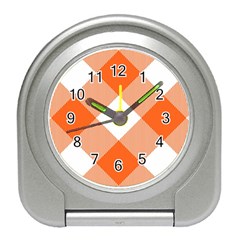 Orange and white diagonal plaids Travel Alarm Clock