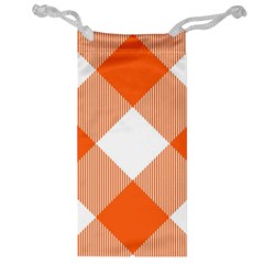 Orange and white diagonal plaids Jewelry Bag