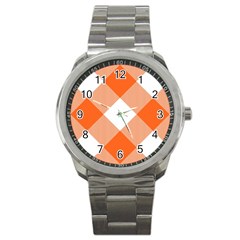 Orange And White Diagonal Plaids Sport Metal Watch by ConteMonfrey